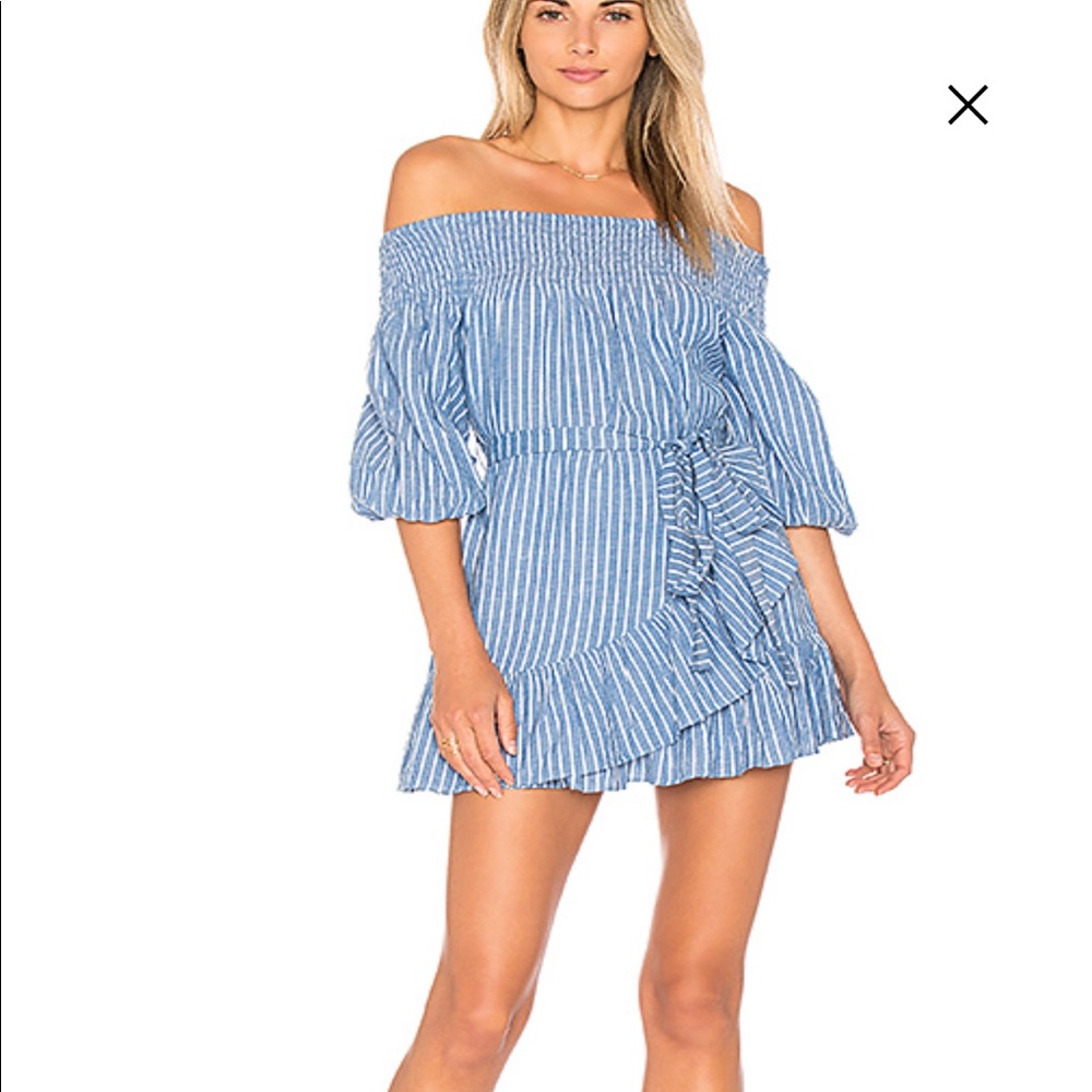 TULAROSA Maida Ruffle Dress in Blue/White Stripe